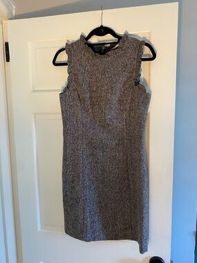 LOFT Gray Tweed Ruffled Neck Sheath Dress NWT